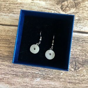 Natural white jade sterling silver earrings